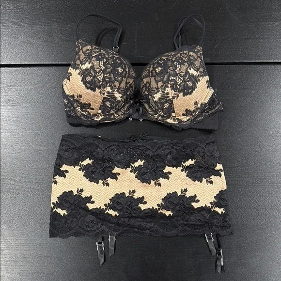 Victoria's Secret Black and Tan Lace Intimates Set - Picture 1 of 12